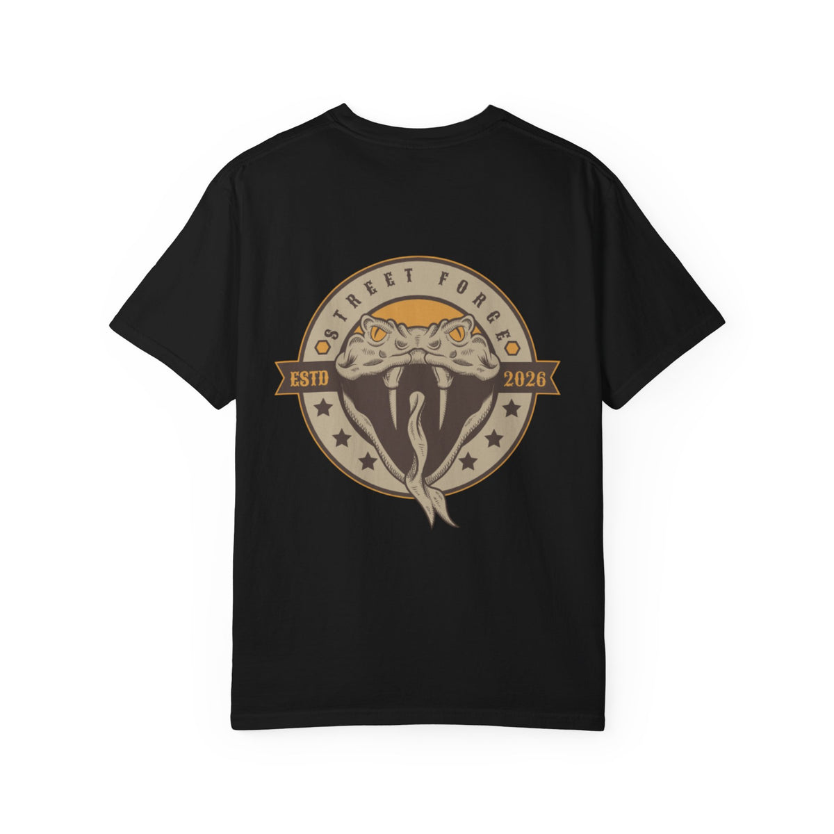 Snake Emblem T-Shirt — Street Forge Cobra Logo Tee (Est. 2026)