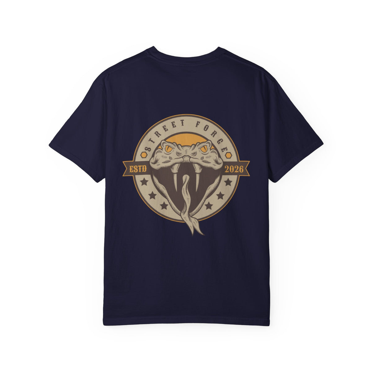 Snake Emblem T-Shirt — Street Forge Cobra Logo Tee (Est. 2026)